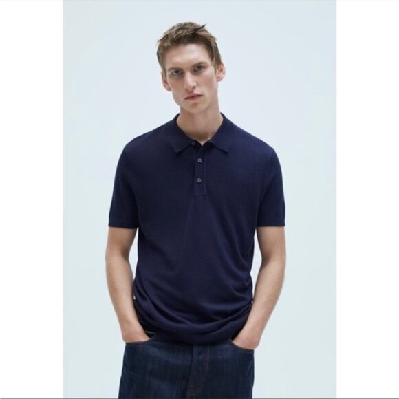 Zara Other - Zara Men's Dark Navy Short Sleeve Polo Knit Sweater size L